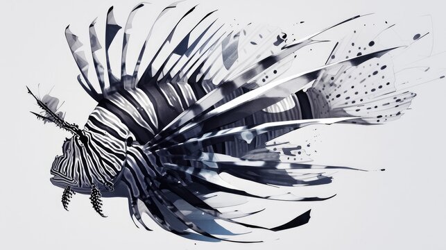 black and white lionfish swimming clip art preview