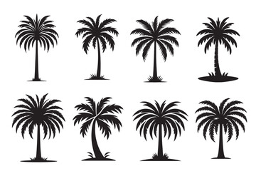 Palm Tree Silhouette Black And White Vector Art Illustration Bundle