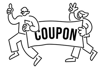 vector illustration in linear style people coupon ticket voucher for discount or gift.