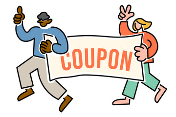 colored vector illustration in linear style people coupon ticket voucher for discount or gift.