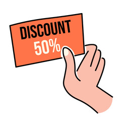 colored vector arm illustration in flat style of coupon ticket voucher for discount or gift.