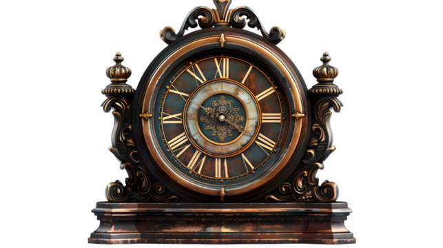 Vintage clock isolated on a transparent background, PNG, Ai