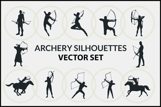 Achery Sport People Poses Silhouttes Vector Set