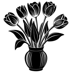 Set of Tulip flower on the vase vector silhouette 