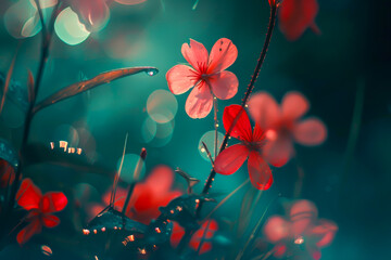 A close up of a bunch of red flowers with a blue background. The flowers are in full bloom and the blue background adds a sense of calmness to the scene - obrazy, fototapety, plakaty