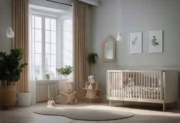 nursery interior Scandinavian render background frame cozy 3D Mock style