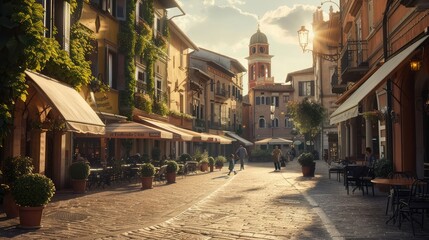 A lively piazza bustling with the chatter of locals and the laughter of children, 