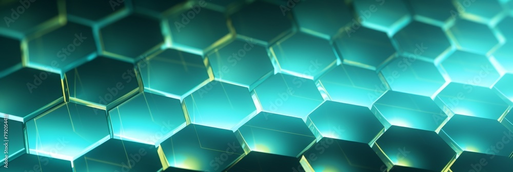 Poster hexagonal geometric pattern with glowing neon light. futuristic honeycomb texture. abstract glowing 