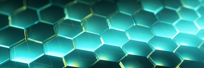 Fototapeta premium Hexagonal Geometric Pattern With Glowing Neon Light. Futuristic Honeycomb Texture. Abstract Glowing Background. Generative AI