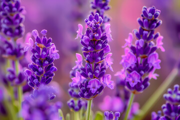 Fototapeta premium A bunch of purple flowers with a few white flowers in the middle
