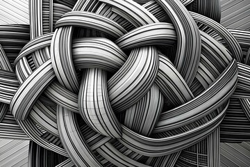 3D Abstract Coiled Background Modern Black and White Design with Fluid Lines and Dynamic Composition