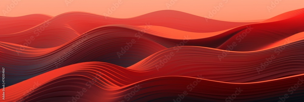 Poster red wavy landscape background with smooth abstract lines. flowing textured digital illustration. gen
