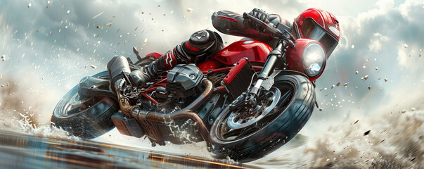 Red motorcycle drifting on a race track