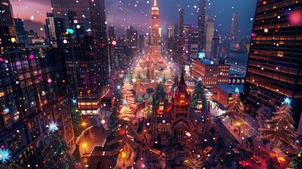 A magical holiday light display transforming a cityscape into a dazzling spectacle of color and...