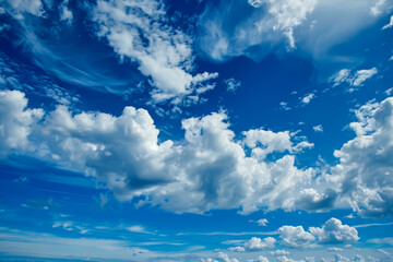 The sky is blue with a few clouds scattered throughout. The clouds are white and fluffy, giving the sky a light and airy feel