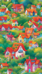 Fairytale town with colorful houses against mountains