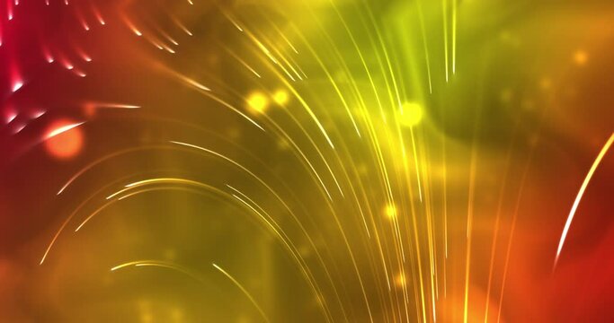 Particle lines motion background. Animation of particles and glowing rays on the colorful neon background. 4K resolution abstract particle animated background .