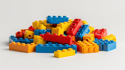 Mixed LEGO Bricks Heap on Plain Background - Creative Play Concept