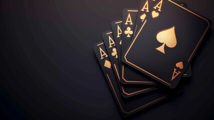 Luxurious dark ace cards with golden design - Stunning design of ace playing cards fanned out on a dark background with a sleek golden ace symbol