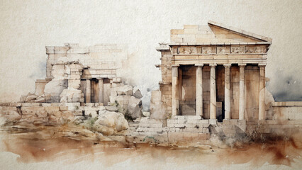 Fototapeta premium Ancient Cities Abstract Watercolor Design