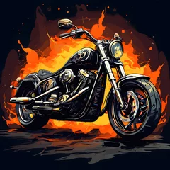 Foto op Canvas A large, black, chopper-style motorcycle in the fire. © Levent
