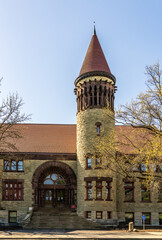 Facade of the historic Orton Hall built in 1893 and now an iconic symbol of Ohio State University in Columbus, OH