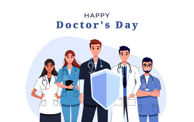 A medical team of male and female doctors and nurses of different nationalities and different specialties. Hospital and clinic workers. Mental health. Treatment. Staff. International Doctor's Day.Care