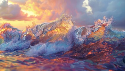 Naklejka premium Abstract waves crashing on a digital shore