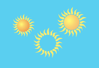 Symbol słońca w trzech wersjach na niebieskim tle - obrazy, fototapety, plakaty