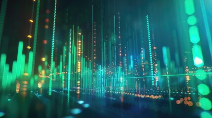 Vibrant Digital Stock Market Background Teal, Green, and Blue Charts with Cinematic Lighting Illuminate Financial Data Visualization in Modern Style
 - obrazy, fototapety, plakaty