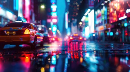 Vibrant Nightlife: Glowing Neon Streets with Blurred City Lights