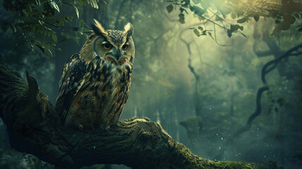 owl in the forest close-up. Selective focus