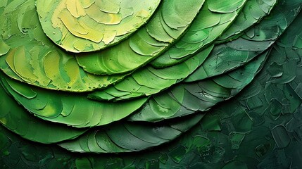 Obraz premium A stylized representation of layered avocado slices with varying green hues, designed in a contemporary fashion. This artistic composition can be applied to culinary arts and food market promotions