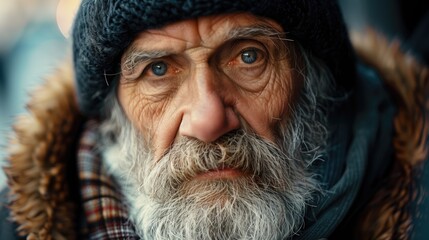 Portrait of an old man with a long beard and mustache. - obrazy, fototapety, plakaty