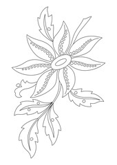 Flower coloring page. Folk floral print and embroidery pattern. Hand drawing vector illustration. Graphic design of spring flower. Monochrome black and white design tattoo.