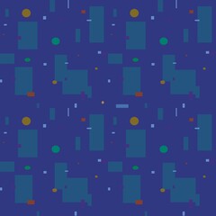 Modern abstract seamless pattern with blue, cyan and orange squares.