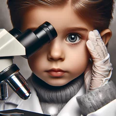 Foto op Canvas Kind mit Mikroskop © Yvonne Bogdanski