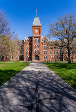 Pathway leading to historic University Hall on the Oval quadrangle at Ohio State University in Columbus OH