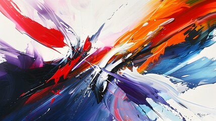 A dynamic abstract painting with bold brush strokes and vibrant colors swirling together to create an energetic and visually captivating composition.