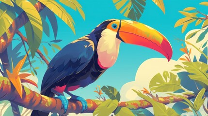 Obraz premium A vibrant 2d illustration featuring a stunning toucan