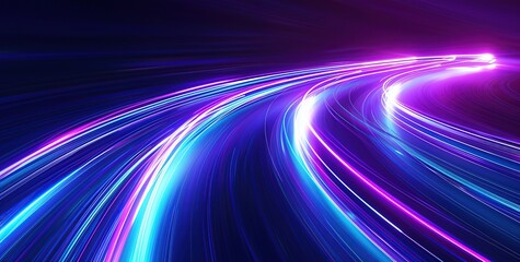 Abstract background with glowing light lines and neon lines on a dark background. Concept of speed or motion.