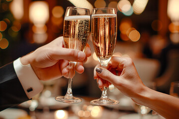 Champagne Sparkling wine Prosecco is poured into Glasses afterward and toasted Digital Art Wallpaper Background Backdrop Brainstorming Cover Card