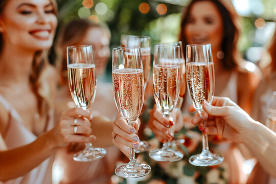 Champagne Sparkling wine Prosecco is poured into Glasses afterward and toasted Digital Art Wallpaper Background Backdrop Brainstorming Cover Card