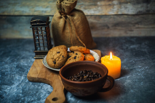 Food photos with coffee beans and cookies