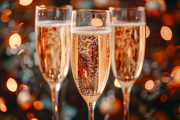 Champagne Sparkling wine Prosecco is poured into Glasses afterward and toasted Digital Art Wallpaper Background Backdrop Brainstorming Cover Card - obrazy, fototapety, plakaty