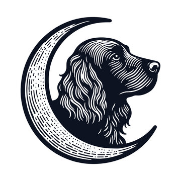 Boykin spaniel with a crescent moon illustration