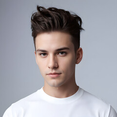 Confident Young Man with Trendy Haircut Wearing a White T-Shirt