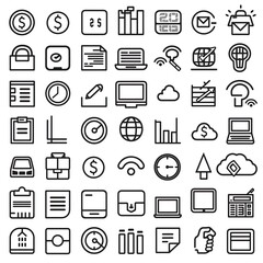 A collection of icons for various devices and services, including a clock