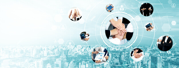 Teamwork and human resources HR management technology concept in corporate business with people...