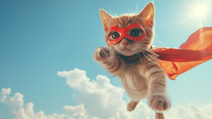 cat with red cloak, superhero cat